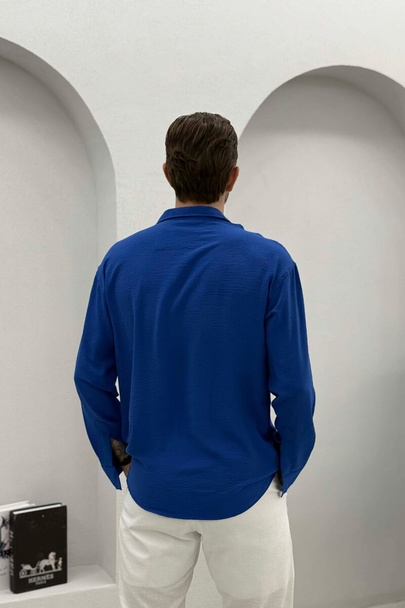 ONE COLOR SIMPLE MEN SHIRT BLUE/BLU - 4