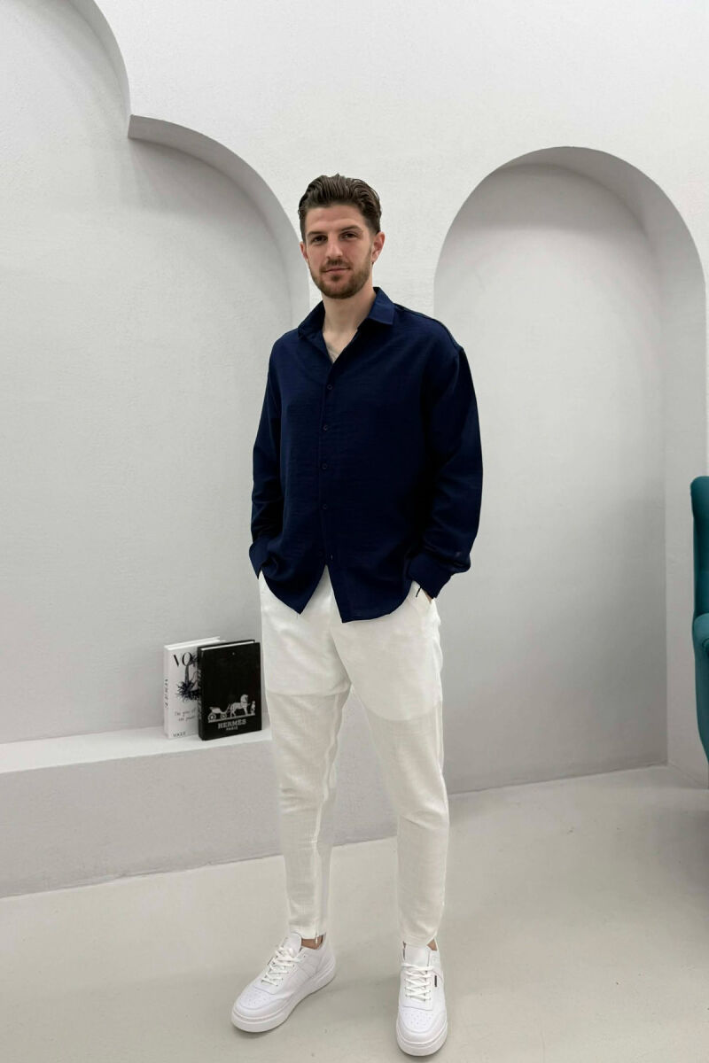 ONE COLOR SIMPLE MEN SHIRT BLUE/BLU - 3