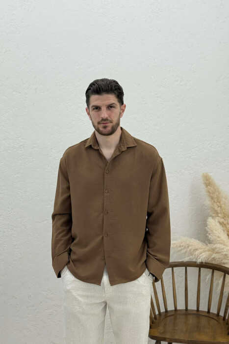 ONE COLOR SIMPLE MEN SHIRT BROWN/KAFE 