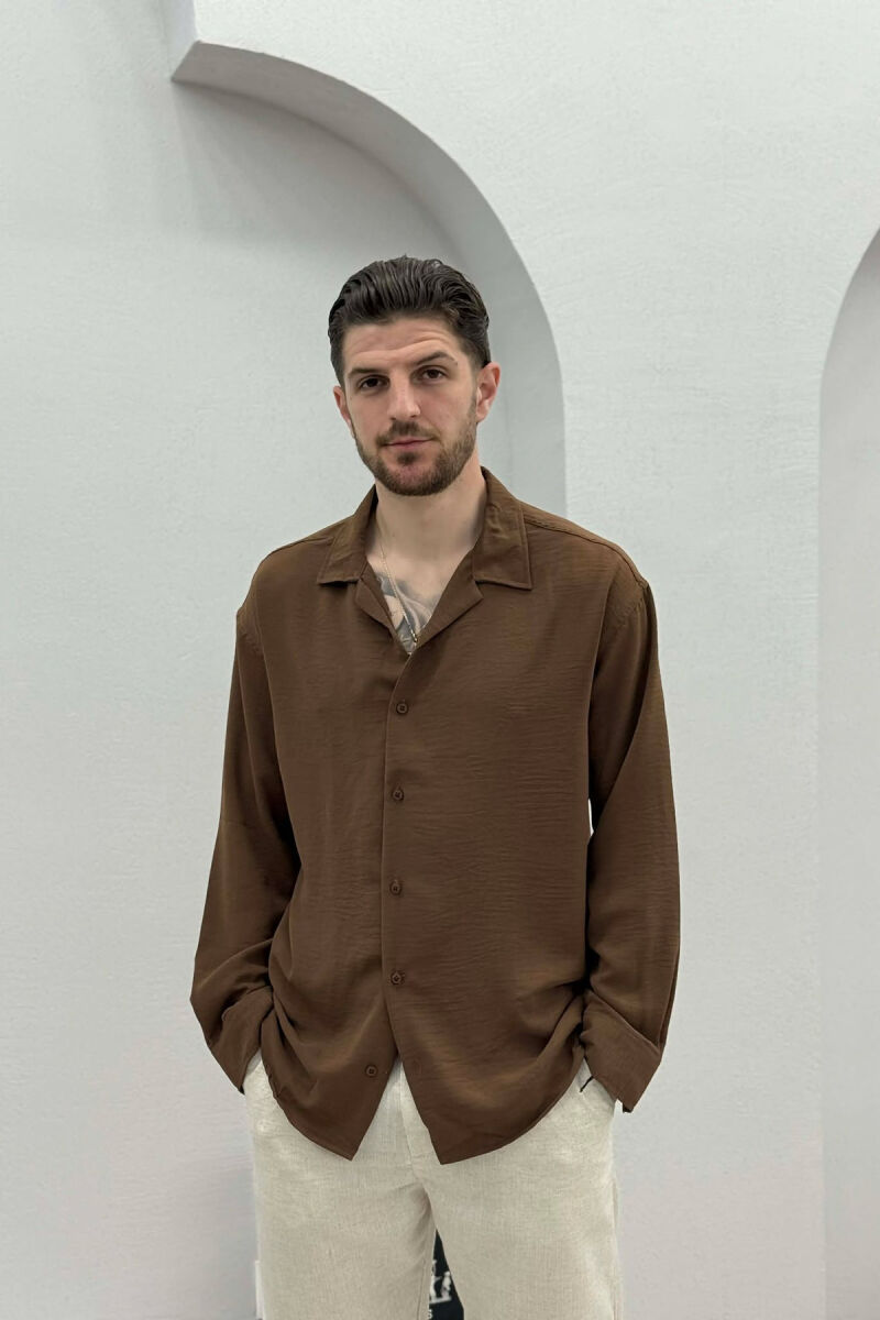 ONE COLOR SIMPLE MEN SHIRT BROWN/KAFE - 1