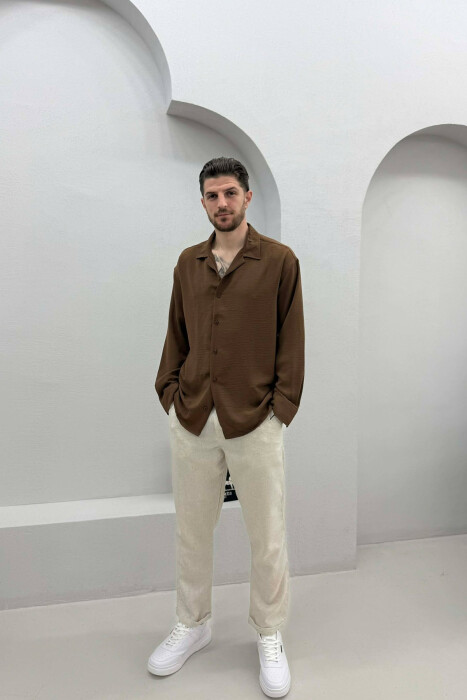ONE COLOR SIMPLE MEN SHIRT BROWN/KAFE - 2