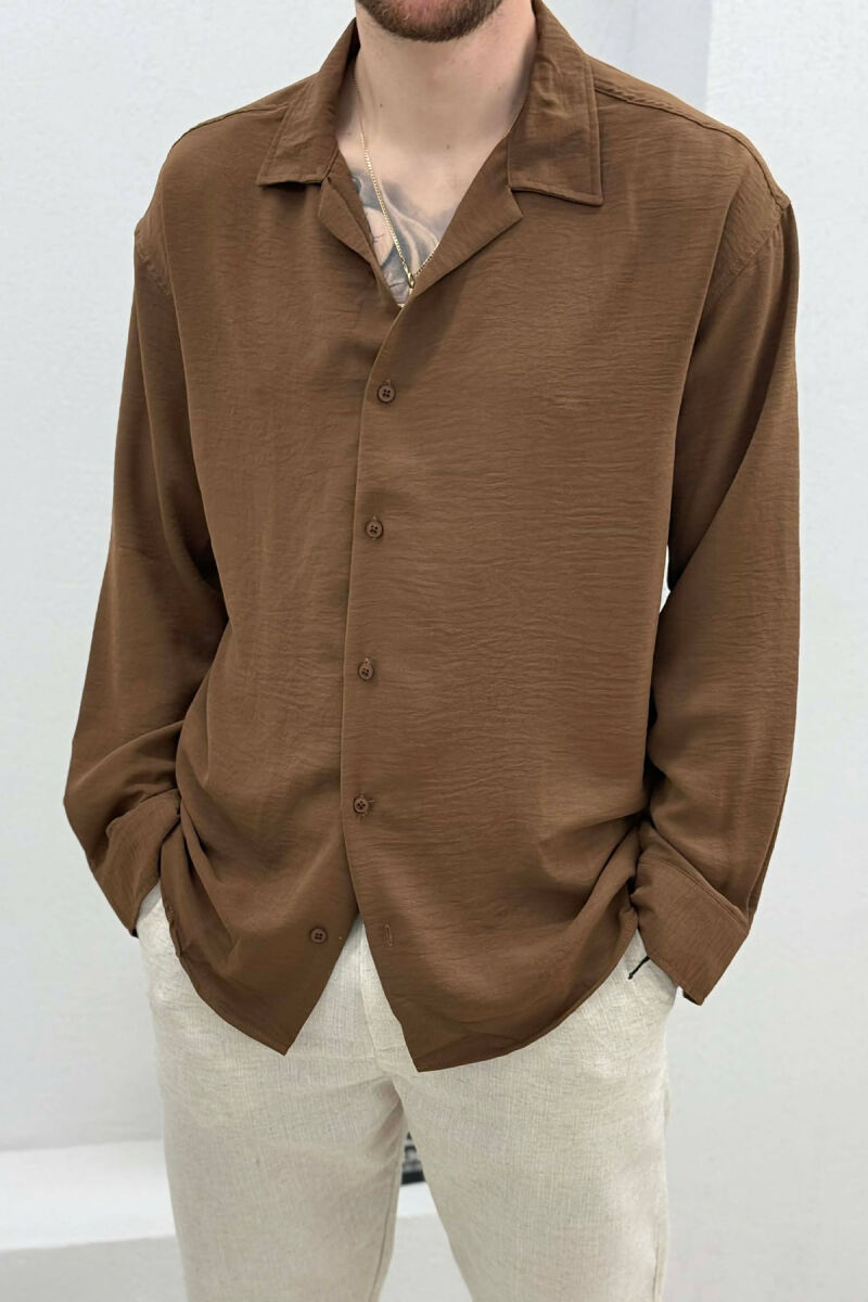 ONE COLOR SIMPLE MEN SHIRT BROWN/KAFE - 3