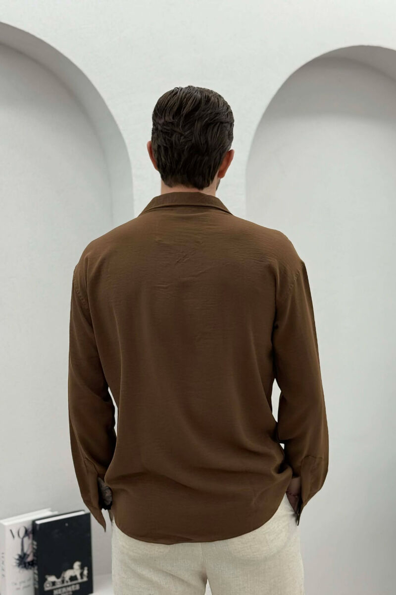 ONE COLOR SIMPLE MEN SHIRT BROWN/KAFE - 4