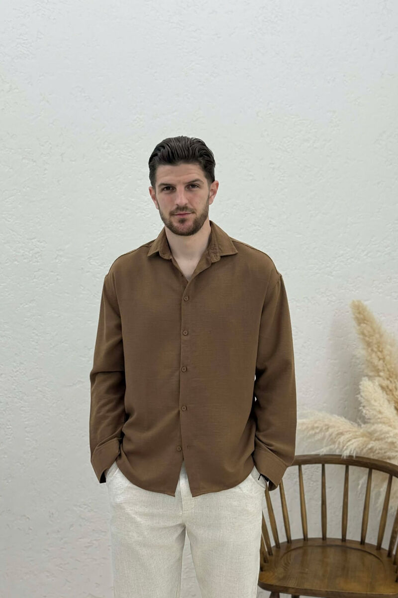 ONE COLOR SIMPLE MEN SHIRT BROWN/KAFE - 1
