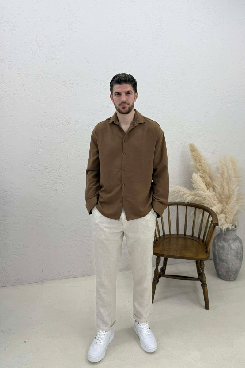 ONE COLOR SIMPLE MEN SHIRT BROWN/KAFE - 2