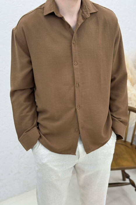ONE COLOR SIMPLE MEN SHIRT BROWN/KAFE - 3