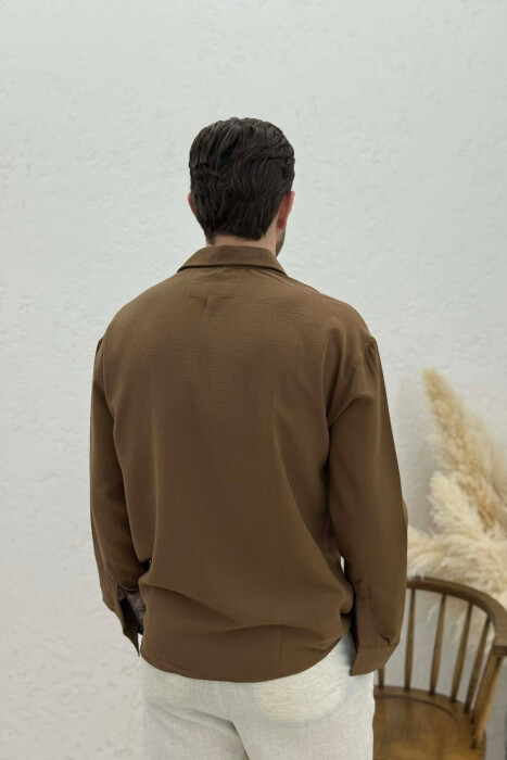 ONE COLOR SIMPLE MEN SHIRT BROWN/KAFE - 4