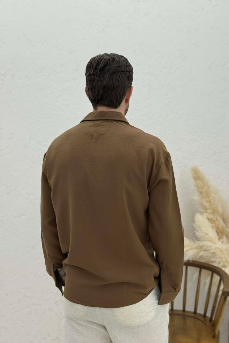 ONE COLOR SIMPLE MEN SHIRT BROWN/KAFE - 4