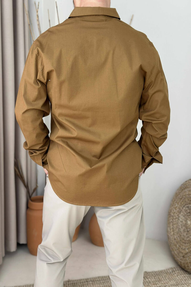 ONE COLOR SIMPLE MEN SHIRT BROWN/KAFE - 3