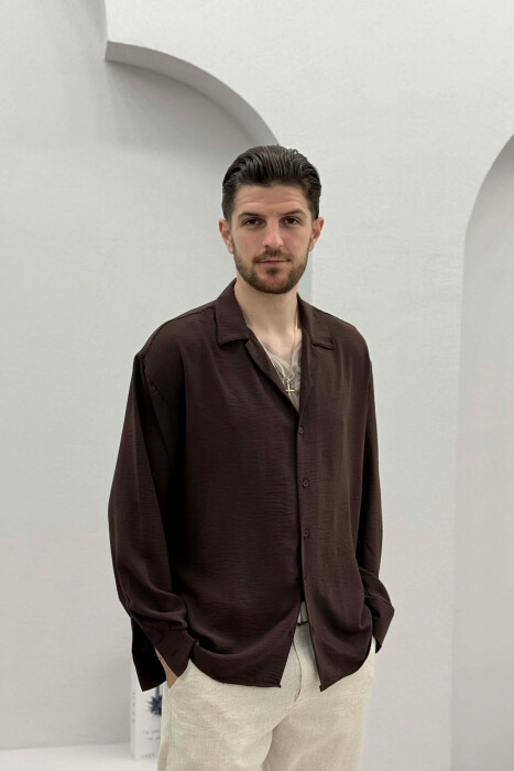 ONE COLOR SIMPLE MEN SHIRT DARK BROWN/KAE 
