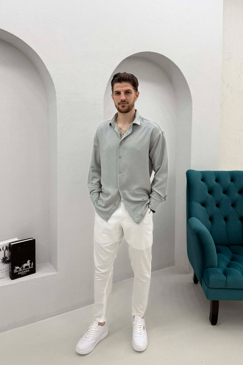 ONE COLOR SIMPLE MEN SHIRT GREY/GRI - 2