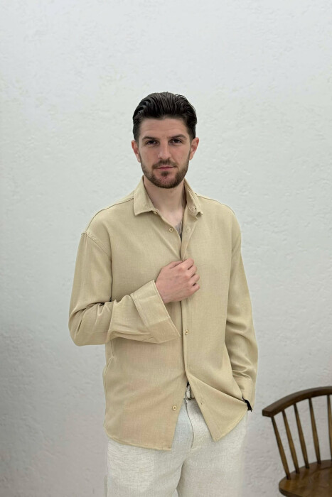 ONE COLOR SIMPLE MEN SHIRT LIGHT BEIGE/BZHZB 