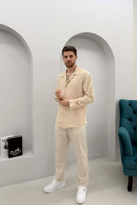 ONE COLOR SIMPLE MEN SHIRT LIGHT BEIGE/BZHZB - 3