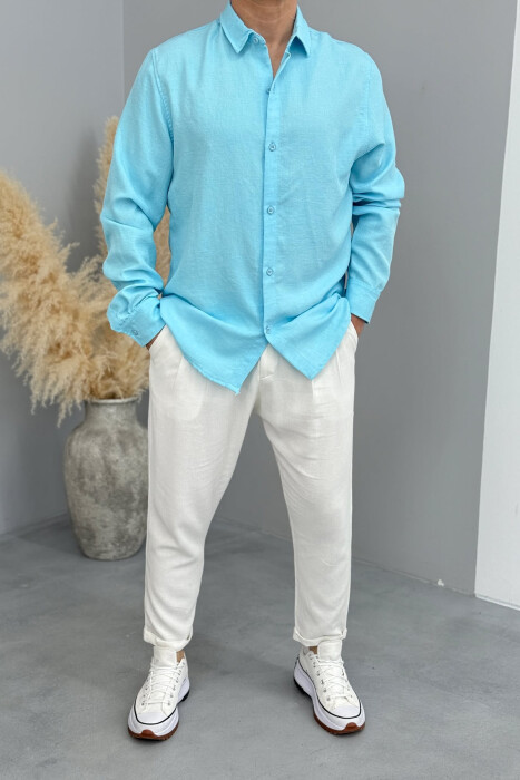 ONE COLOR SIMPLE MEN SHIRT LIGHTBLUE/BZ - 2
