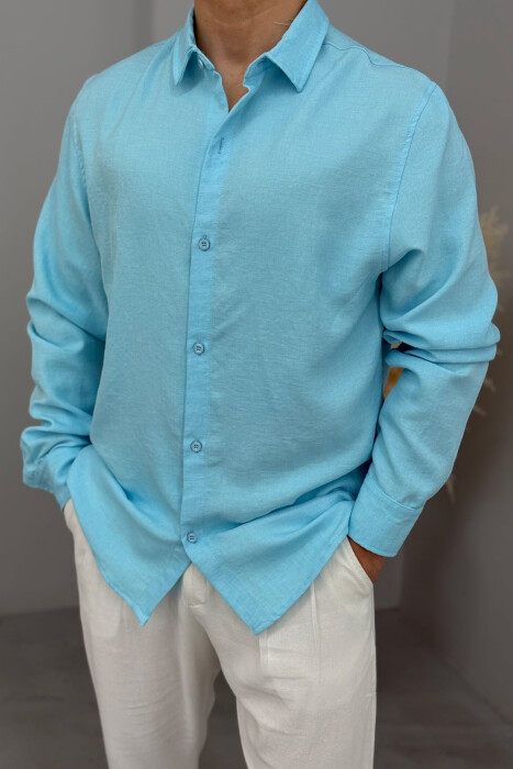 ONE COLOR SIMPLE MEN SHIRT LIGHTBLUE/BZ - 3
