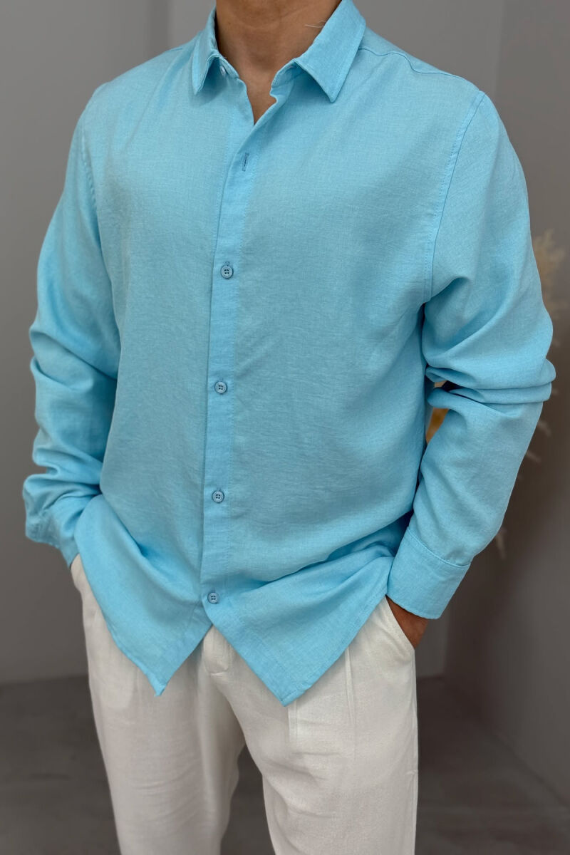 ONE COLOR SIMPLE MEN SHIRT LIGHTBLUE/BZ - 3