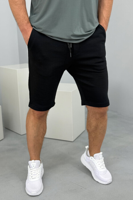 ONE COLOR SIMPLE MEN SHORT SWEATPANTS BLACK/ E ZEZE - 3