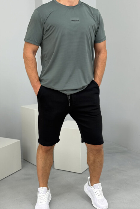 ONE COLOR SIMPLE MEN SHORT SWEATPANTS BLACK/ E ZEZE - KLAUDIO FASHION