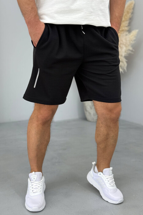 ONE COLOR SIMPLE MEN SHORT SWEATPANTS BLACK/ E ZEZE - 3