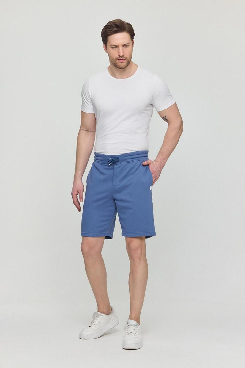 ONE COLOR SIMPLE MEN SHORT SWEATPANTS BLUE/BLU - 4