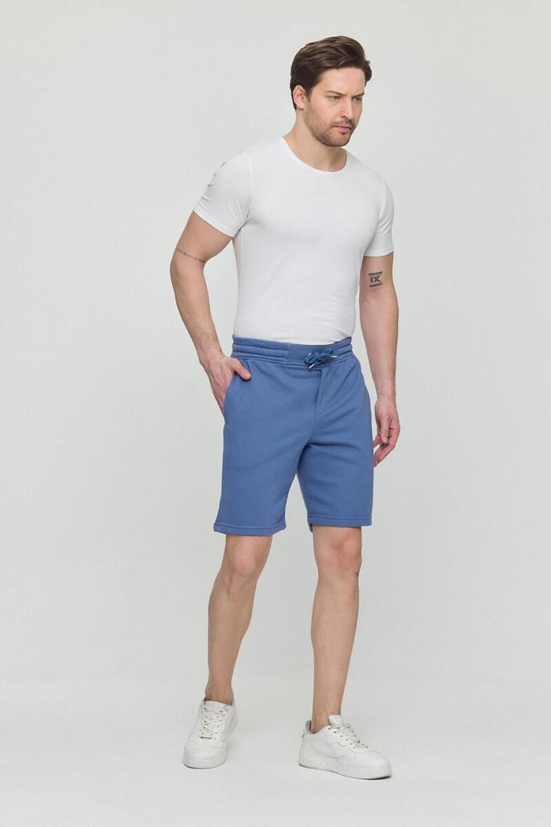 ONE COLOR SIMPLE MEN SHORT SWEATPANTS BLUE/BLU - 6