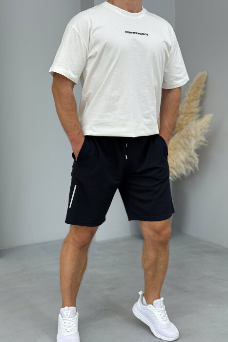 ONE COLOR SIMPLE MEN SHORT SWEATPANTS DARK BLUE/BEE 