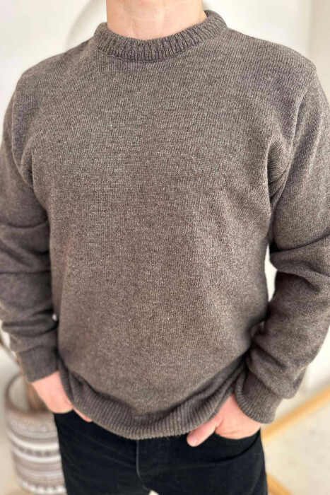 ONE COLOR SIMPLE MEN SWEATER DARK BROWN/KAE 