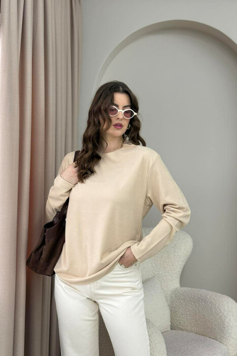 ONE COLOR SIMPLE WOMEN SWEATSHIRT BEIGE/BEZHE - 1