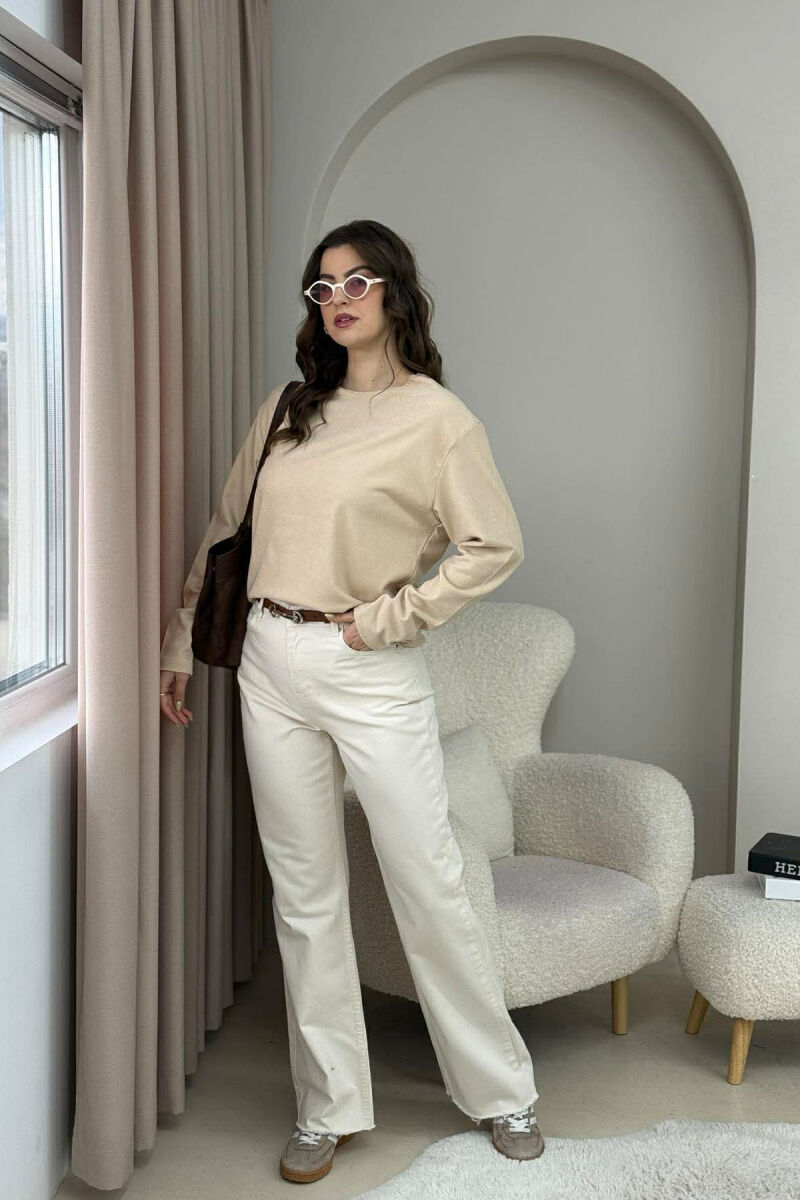 ONE COLOR SIMPLE WOMEN SWEATSHIRT BEIGE/BEZHE - 2