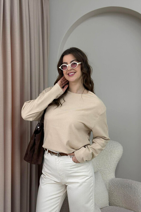 ONE COLOR SIMPLE WOMEN SWEATSHIRT BEIGE/BEZHE - 3