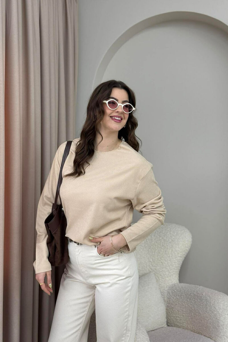 ONE COLOR SIMPLE WOMEN SWEATSHIRT BEIGE/BEZHE - 5