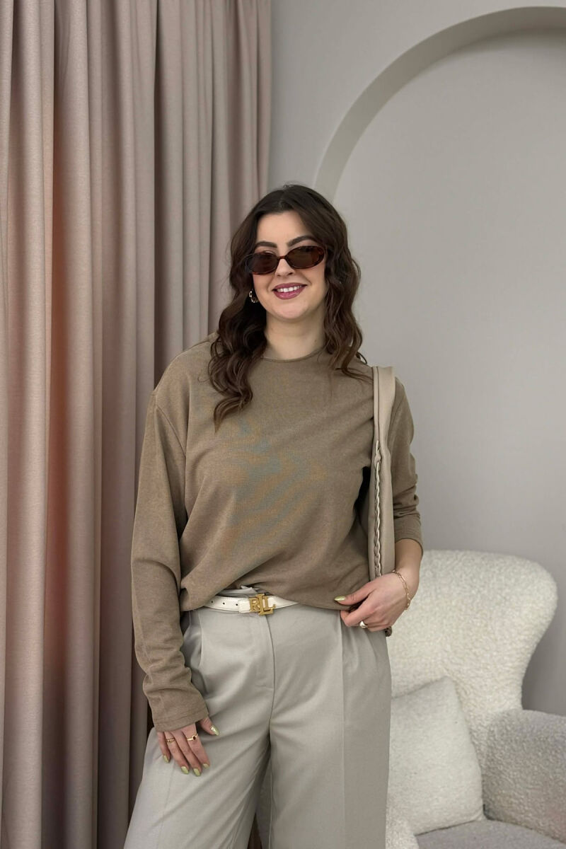 ONE COLOR SIMPLE WOMEN SWEATSHIRT BROWN/KAFE - 1