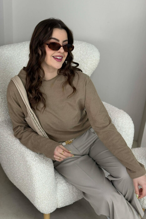 ONE COLOR SIMPLE WOMEN SWEATSHIRT BROWN/KAFE - 4