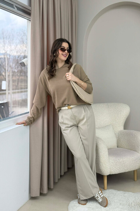 ONE COLOR SIMPLE WOMEN SWEATSHIRT BROWN/KAFE - 5