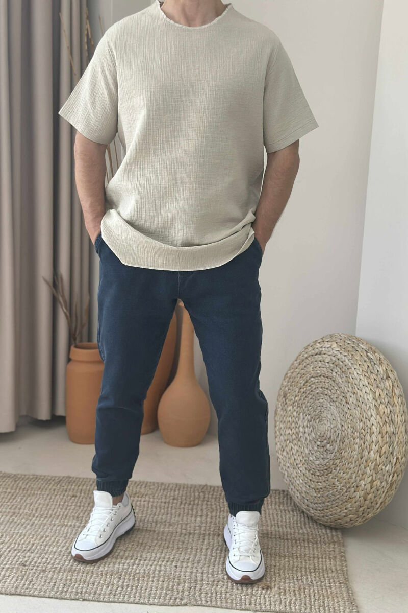 ONE COLOR SIMPLE MEN T-SHIRT BEIGE/BEZHE - 1