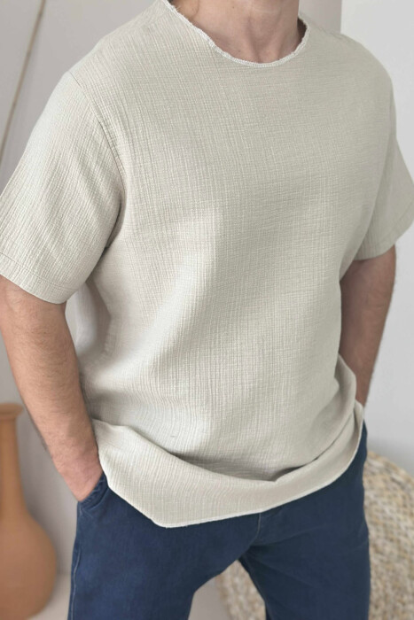 ONE COLOR SIMPLE MEN T-SHIRT BEIGE/BEZHE - 2