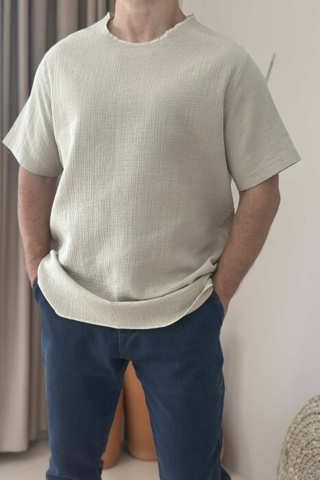 ONE COLOR SIMPLE MEN T-SHIRT BEIGE/BEZHE - 3