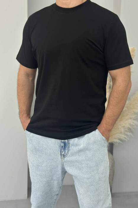 T-SHIRT NJË NGJYRËSH I THJESHTË PËR MESHKUJ NË NGJYRËN E ZEZË - KLAUDIO FASHION