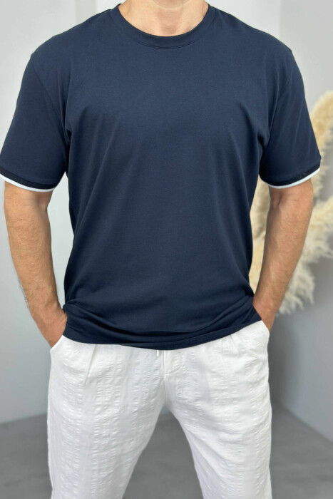 ONE COLOR SIMPLE MEN T-SHIRT DARK BLUE/BEE - 1