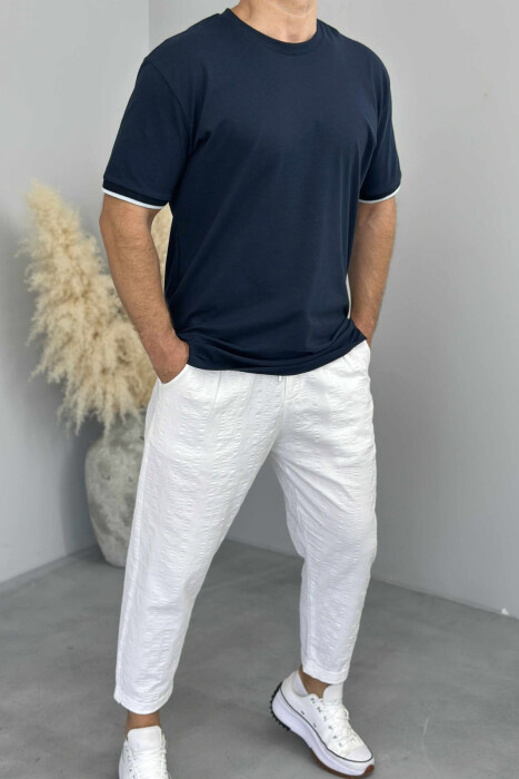 ONE COLOR SIMPLE MEN T-SHIRT DARK BLUE/BEE - 2