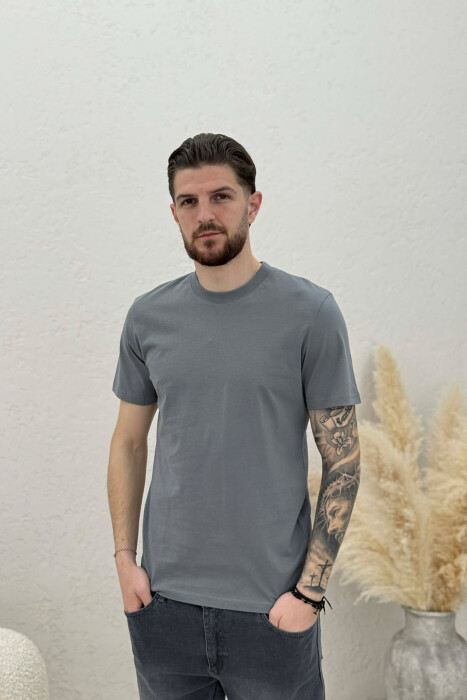 ONE COLOR SIMPLE MEN T-SHIRT DARK GREY/GEE - KLAUDIO FASHION