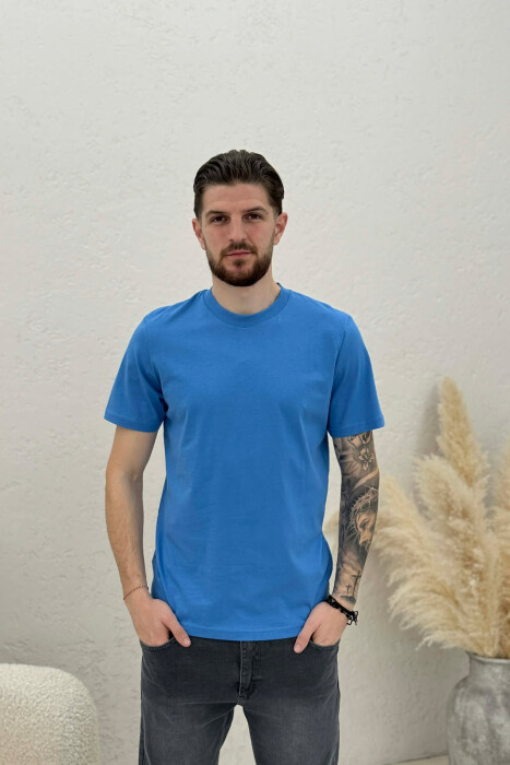 T-SHIRT NJË NGJYRËSH I THJESHTË PËR MESHKUJ NË NGJYRËN BLU E ZBARDHUR - KLAUDIO FASHION