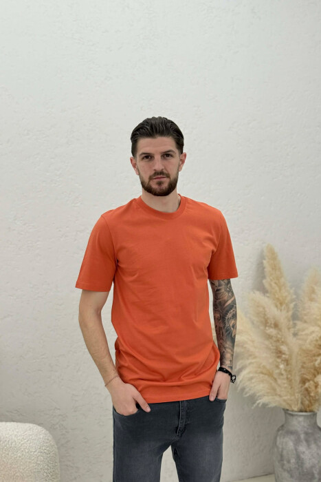 ONE COLOR SIMPLE MEN T-SHIRT ORANGE/PORTOKALLI - KLAUDIO FASHION