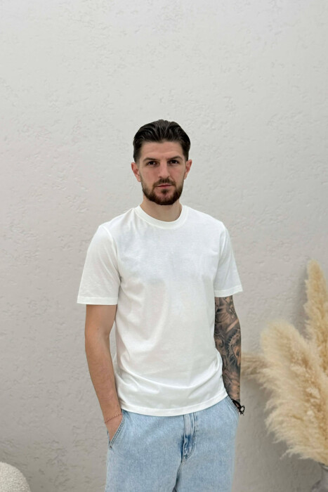ONE COLOR SIMPLE MEN T-SHIRT WHITE-E BARDHE - KLAUDIO FASHION