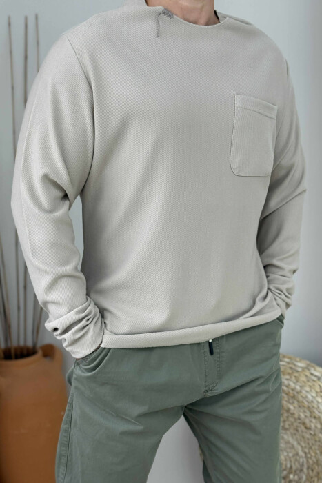 ONE COLOR SIMPLE POCKET DETAIL MEN SWEATER BEIGE/BEZHE 
