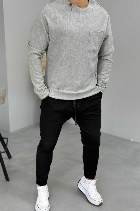 ONE COLOR SIMPLE POCKET DETAIL MEN SWEATER LIGHT GREY/GZ - 2