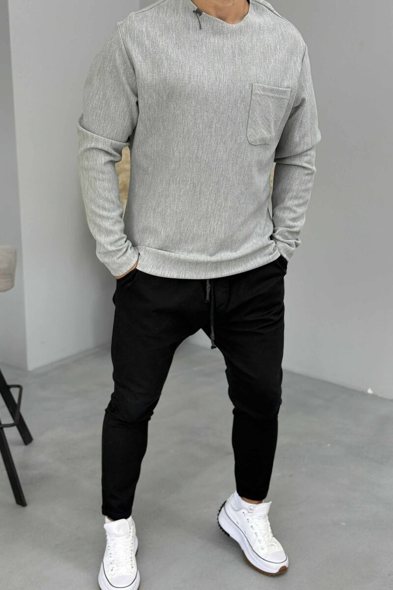ONE COLOR SIMPLE POCKET DETAIL MEN SWEATER LIGHT GREY/GZ - 2