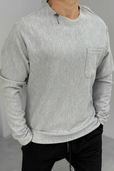ONE COLOR SIMPLE POCKET DETAIL MEN SWEATER LIGHT GREY/GZ - 3