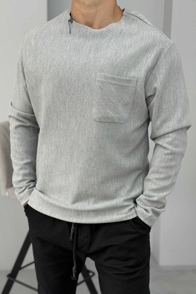 ONE COLOR SIMPLE POCKET DETAIL MEN SWEATER LIGHT GREY/GZ - 1