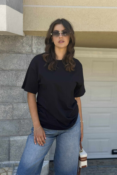 ONE COLOR SIMPLE ROUND NECK WOMEN T-SHIRT BLACK/ E ZEZE 